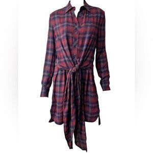 Rag & Bone Women’s Felicity Dress Burgundy Multi Color Plaid Size Small Wool